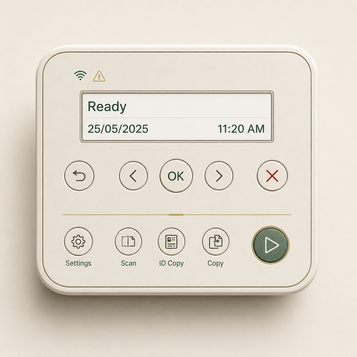 Final shipped control panel with 2-line display and labelled buttons